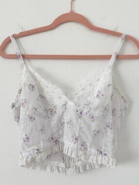 Vintage Trashy Lingerie Bustier Style White Floral Girly Tank Top